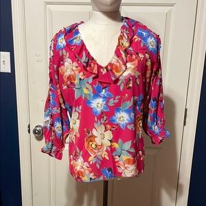 Pink Floral Ruffled Relaxed Blouse